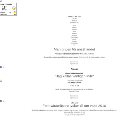VÄSTERÅS TIDNING startsida 2010
