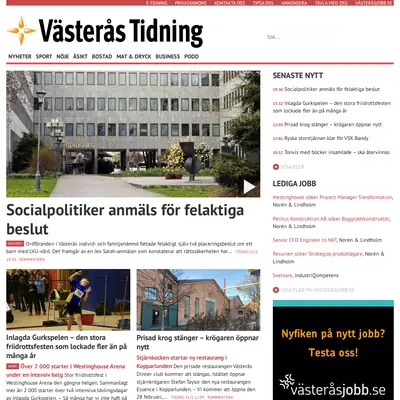 VÄSTERÅS TIDNING startsida 2020