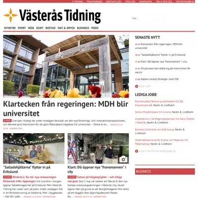 VÄSTERÅS TIDNING startsida 2021