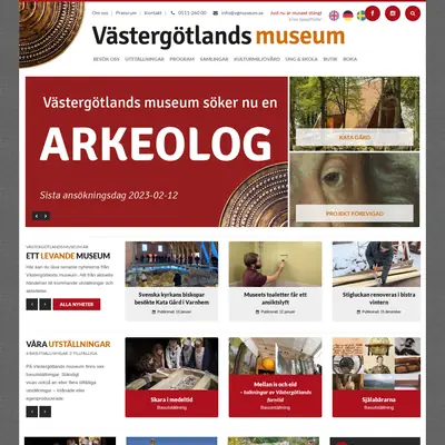 Västergötlands museum, www.vastergotlandsmuseum.se startsida 2023
