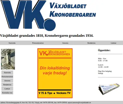 VK Växjöbladet/Kronobergaren startsida 2003