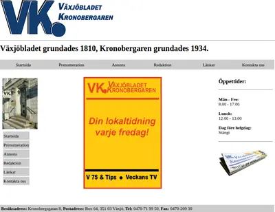 VK Växjöbladet/Kronobergaren startsida 2004