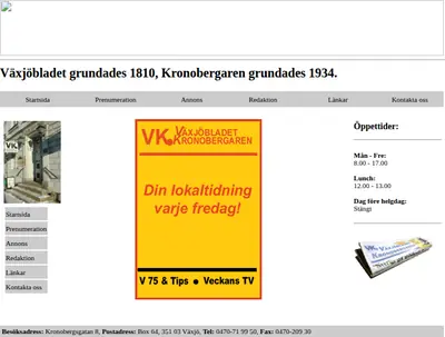 VK Växjöbladet/Kronobergaren startsida 2005