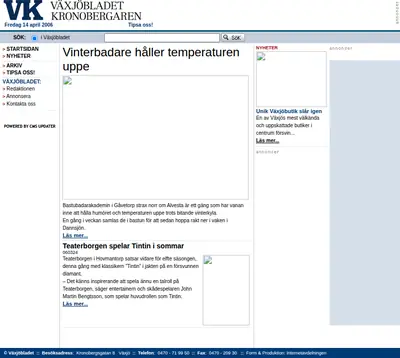VK Växjöbladet/Kronobergaren startsida 2006