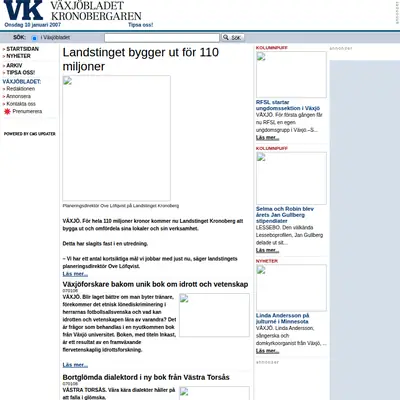 VK Växjöbladet/Kronobergaren startsida 2007