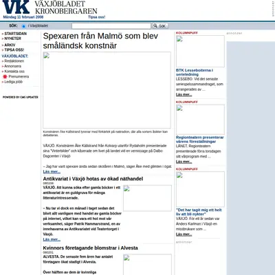 VK Växjöbladet/Kronobergaren startsida 2008