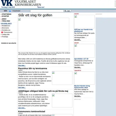 VK Växjöbladet/Kronobergaren startsida 2013