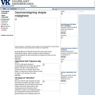 VK Växjöbladet/Kronobergaren startsida 2014