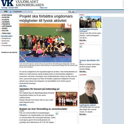 VK Växjöbladet/Kronobergaren startsida 2015