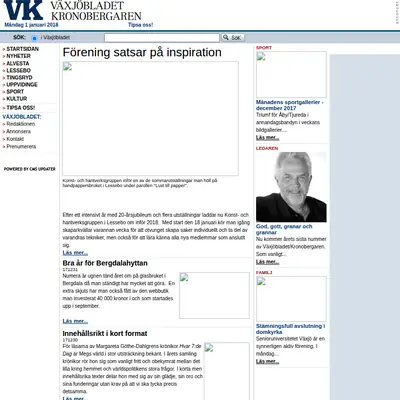 VK Växjöbladet/Kronobergaren startsida 2018