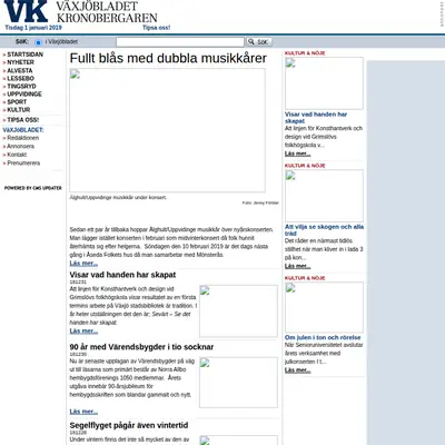 VK Växjöbladet/Kronobergaren startsida 2019