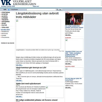 VK Växjöbladet/Kronobergaren startsida 2020