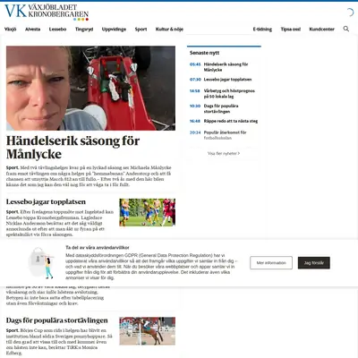 VK Växjöbladet/Kronobergaren startsida 2022