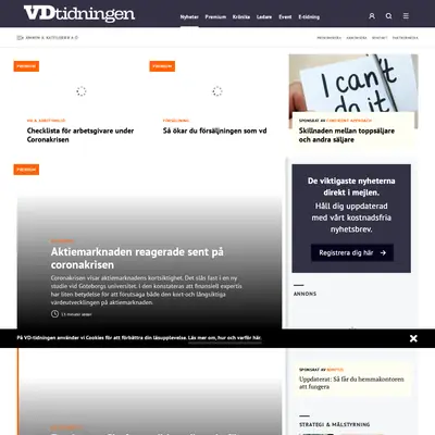 Vd-tidningen, vdtidningen.se startsida 2020
