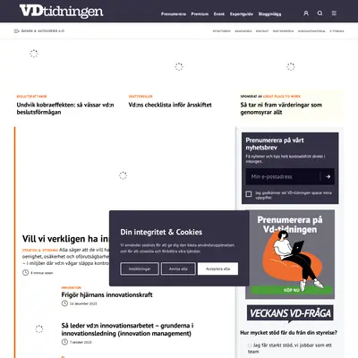 Vd-tidningen, vdtidningen.se startsida 2026
