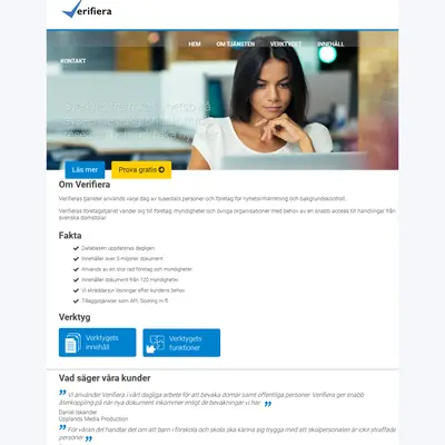 Verifiera, www.verifiera.se startsida 2017