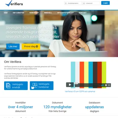 Verifiera, www.verifiera.se startsida 2018