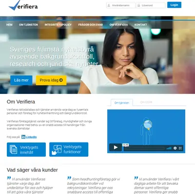 Verifiera, www.verifiera.se startsida 2019