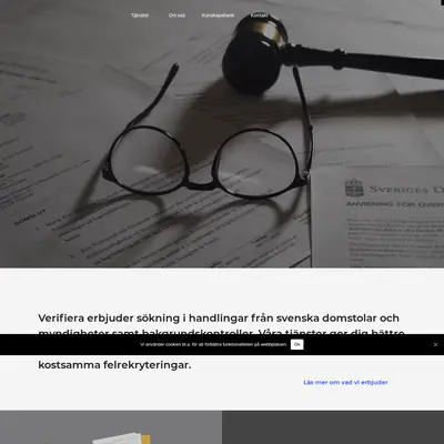 Verifiera, www.verifiera.se startsida 2021