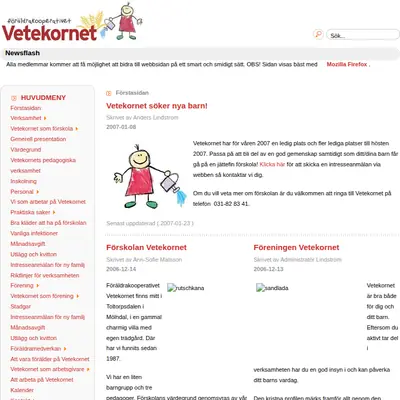 Vetekornet startsida 2007