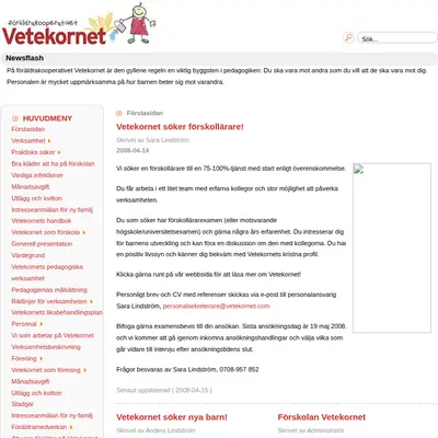 Vetekornet startsida 2008