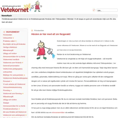 Vetekornet startsida 2009