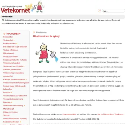 Vetekornet startsida 2012