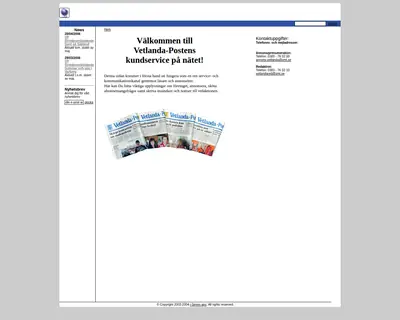 Vetlanda-Posten e-postutskick startsida 2006