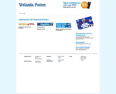 Vetlanda-Posten e-postutskick startsida 2009