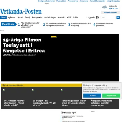 Vetlanda-Posten e-postutskick startsida 2018