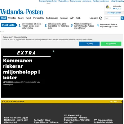 Vetlanda-Posten e-postutskick startsida 2019