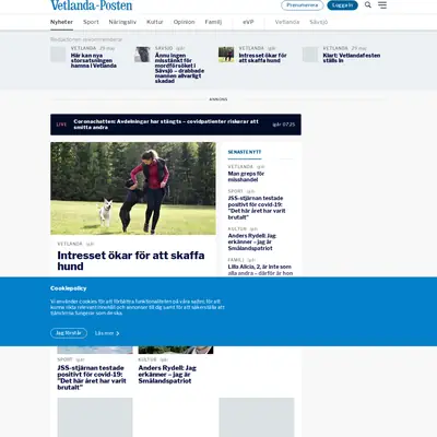 Vetlanda-Posten e-postutskick startsida 2020