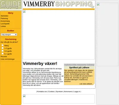 Vimmerby Shopping startsida 2004