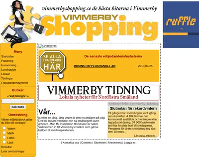 Vimmerby Shopping startsida 2010