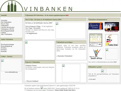 Vinbanken.se startsida 2005