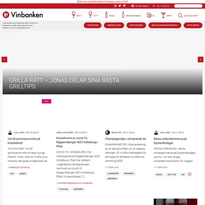 Vinbanken.se startsida 2020