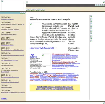 VVS-Forum, www.vvsforum.se startsida 2007
