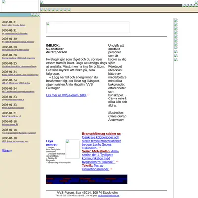 VVS-Forum, www.vvsforum.se startsida 2008