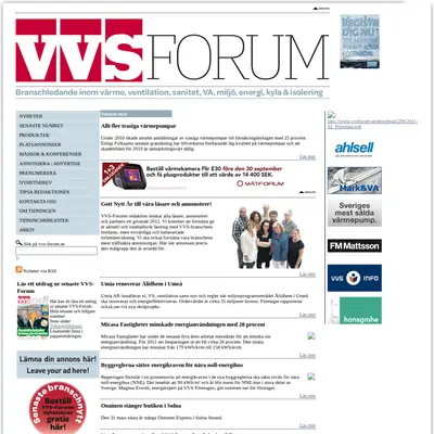 VVS-Forum, www.vvsforum.se startsida 2012