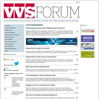 VVS-Forum, www.vvsforum.se startsida 2013