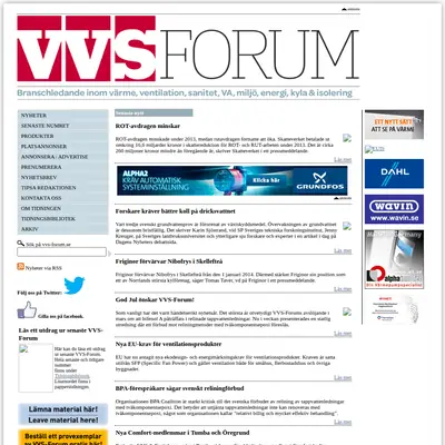 VVS-Forum, www.vvsforum.se startsida 2014