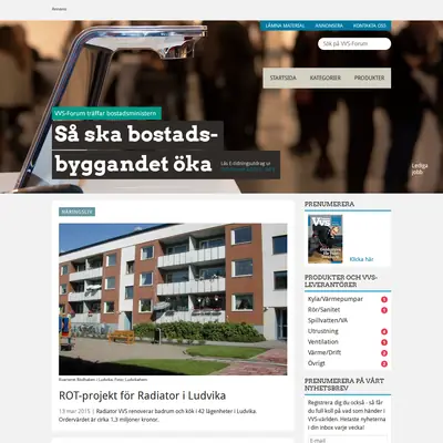 VVS-Forum, www.vvsforum.se startsida 2015