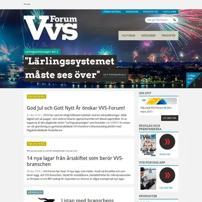 VVS-Forum, www.vvsforum.se startsida 2017