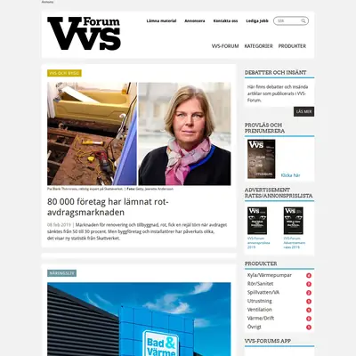 VVS-Forum, www.vvsforum.se startsida 2019