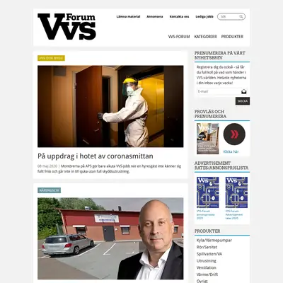 VVS-Forum, www.vvsforum.se startsida 2020