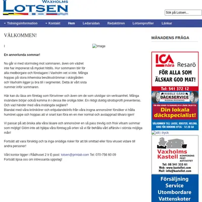 www.waxholmslotsen.se startsida 2020