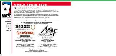 World Poker Tour startsida 2003