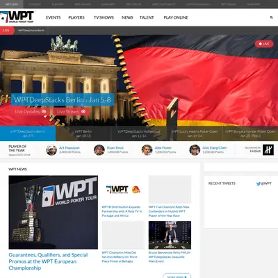 World Poker Tour startsida 2018