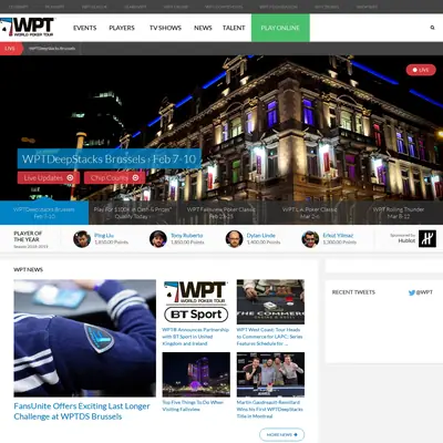 World Poker Tour startsida 2019