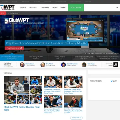 World Poker Tour startsida 2020
